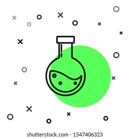 Black line Bottle with potion icon isolated on white background. Flask with magic potion. Happy Halloween party.  Vector Illustration