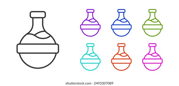 Black line Bottle with potion icon isolated on white background. Flask with magic potion. Happy Halloween party. Set icons colorful. Vector