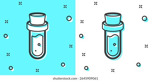 Black line Bottle with potion icon isolated on green and white background. Flask with magic potion. Happy Halloween party. Random dynamic shapes. Vector