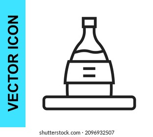 Black line Bottle of sake icon isolated on white background.  Vector