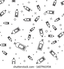 Black line Bottle of shampoo icon isolated seamless pattern on white background.  Vector Illustration