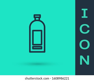 Black line Bottle of shampoo icon isolated on green background.  Vector Illustration