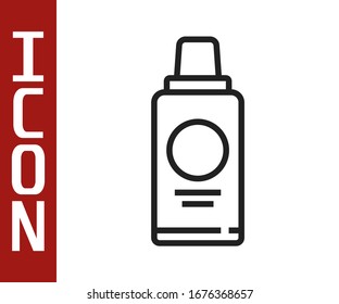 Black line Bottle of shampoo icon isolated on white background.  Vector Illustration
