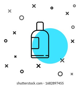 Black line Bottle of shampoo icon isolated on white background. Random dynamic shapes. Vector Illustration