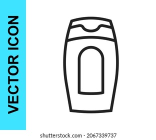 Black line Bottle of shampoo icon isolated on white background.  Vector