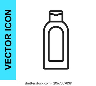 Black line Bottle of shampoo icon isolated on white background.  Vector