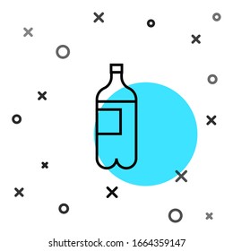 Black line Bottle of water icon isolated on white background. Soda aqua drink sign. Random dynamic shapes. Vector Illustration