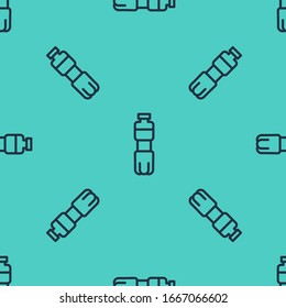 Black line Bottle of water icon isolated seamless pattern on green background. Soda aqua drink sign.  Vector Illustration
