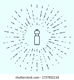 Black line Bottle of water icon isolated on grey background. Soda aqua drink sign. Abstract circle random dots. Vector Illustration