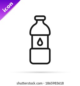Black line Bottle of water icon isolated on white background. Soda aqua drink sign.  Vector