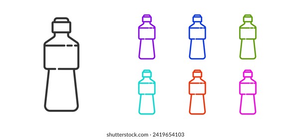 Black line Bottle of water icon isolated on white background. Soda aqua drink sign. Set icons colorful. Vector Illustration