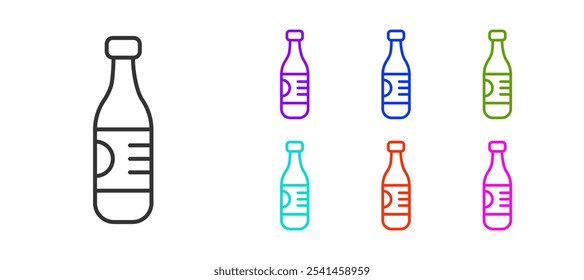 Línea negra Botella de icono de agua aislada sobre fondo blanco. Signo de bebida de agua de soda. Establecer iconos coloridos. Vector