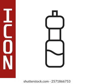 Black line Bottle of water icon isolated on white background. Soda aqua drink sign.  Vector Illustration