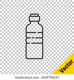 Black line Bottle of water icon isolated on transparent background. Soda aqua drink sign.  Vector Illustration