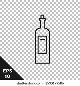 Black line Bottle of wine icon isolated on transparent background.  Vector Illustration