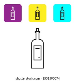 Black line Bottle of wine icon isolated on white background. Set icons colorful square buttons. Vector Illustration