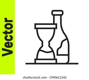 Botella de la línea negra del icono del vino aislada en fondo blanco. Envejecimiento del vino.  Vector