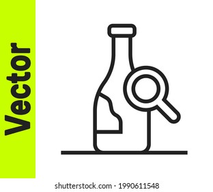 Black line Bottle of wine icon isolated on white background. Details about wine.  Vector