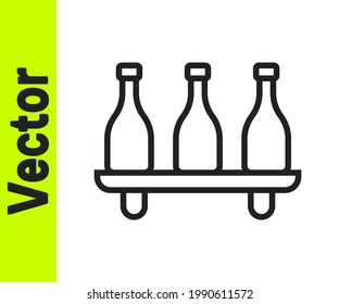 Black line Bottle of wine icon isolated on white background. Wine varieties.  Vector