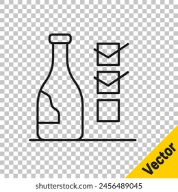 Black line Bottle of wine icon isolated on transparent background.  Vector