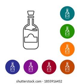 Black line Bottles of wine icon isolated on white background. Set icons in color circle buttons. Vector.