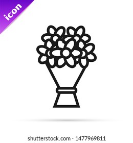 Black line Bouquet of flowers icon isolated on white background.  Vector Illustration