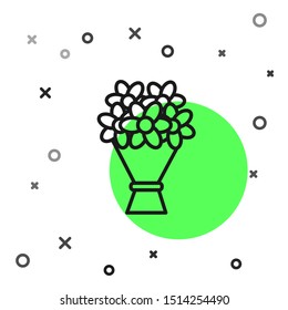 Black line Bouquet of flowers icon isolated on white background.  Vector Illustration