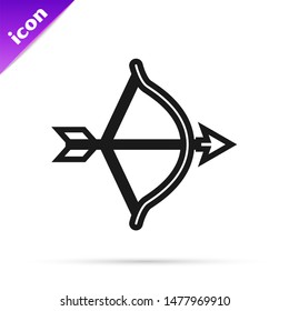 Black line Bow and arrow icon isolated on white background. Cupid symbol. Love sign. Valentines day concept.  Vector Illustration
