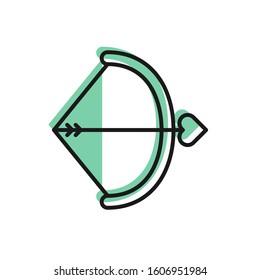 Black line Bow and arrow icon isolated on white background. Cupid symbol. Love sign. Valentines day concept.  Vector Illustration