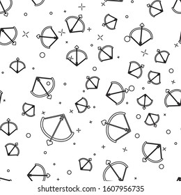 Black line Bow and arrow icon isolated seamless pattern on white background. Cupid symbol. Love sign. Valentines day concept.  Vector Illustration