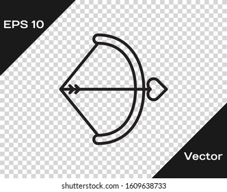Black line Bow and arrow icon isolated on transparent background. Cupid symbol. Love sign. Valentines day concept.  Vector Illustration