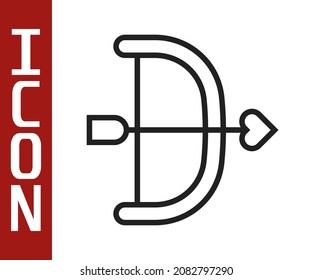 Black line Bow and arrow icon isolated on white background. Cupid symbol. Love sign. Happy Valentines day.  Vector