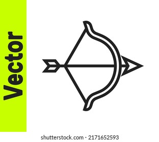Black line Bow and arrow icon isolated on white background. Cupid symbol. Love sign. Happy Valentines day.  Vector