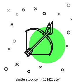 Black line Bow and fire arrow icon isolated on white background.  Vector Illustration