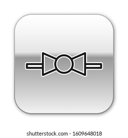 Black line Bow tie icon isolated on white background. Silver square button. Vector Illustration