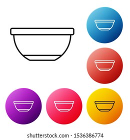 Black line Bowl icon isolated on white background. Set icons colorful circle buttons. Vector Illustration