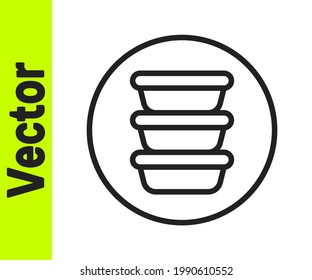Black line Bowl icon isolated on white background.  Vector