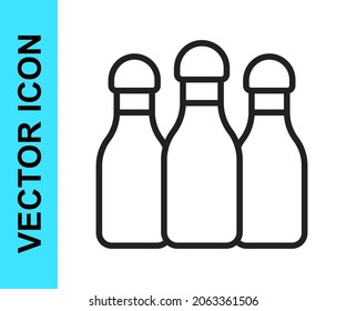 Black line Bowling pin icon isolated on white background.  Vector