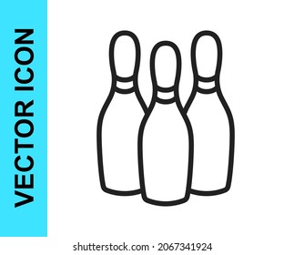 Black line Bowling pin icon isolated on white background. Juggling clubs, circus skittles.  Vector