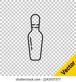 Black line Bowling pin icon isolated on transparent background.  Vector Illustration