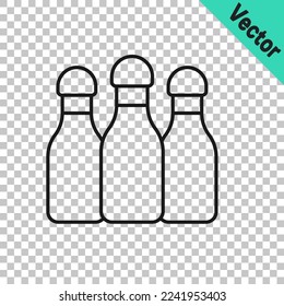 Black line Bowling pin icon isolated on transparent background.  Vector