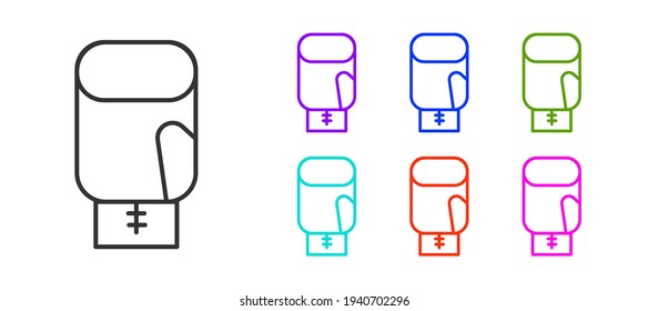 Black line Boxing glove icon isolated on white background. Set icons colorful. Vector