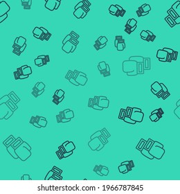 Black line Boxing glove icon isolated seamless pattern on green background.  Vector