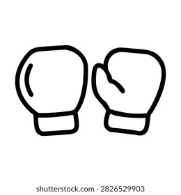 Black line boxing gloves. Vector illustration. Isolated boxing gloves on white background. Sport equipment.