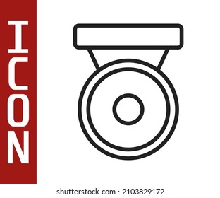 Black Line Boxing Gong Icon Isolated On White Background. Boxing Bell.  Vector