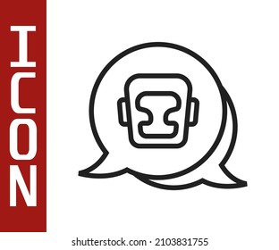 Black line Boxing helmet icon isolated on white background.  Vector