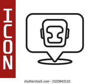 Black line Boxing helmet icon isolated on white background.  Vector