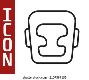 Black line Boxing helmet icon isolated on white background.  Vector