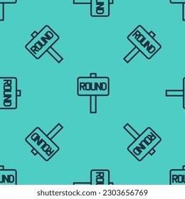 Black line Boxing ring board icon isolated seamless pattern on green background.  Vector