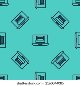 Black line Boxing ring show at laptop icon isolated seamless pattern on green background.  Vector